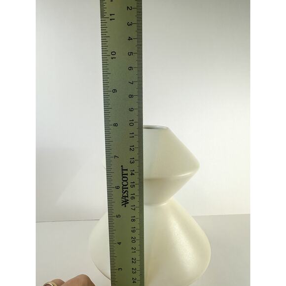 West Elm White Ceramic Vase 8" Tall Geometric Double Diamond Modern Decor - Picture 7 of 9